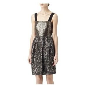REISS Sequin Embellished Party‎ Dress Black Gold Strappy Sheath Size US 4
